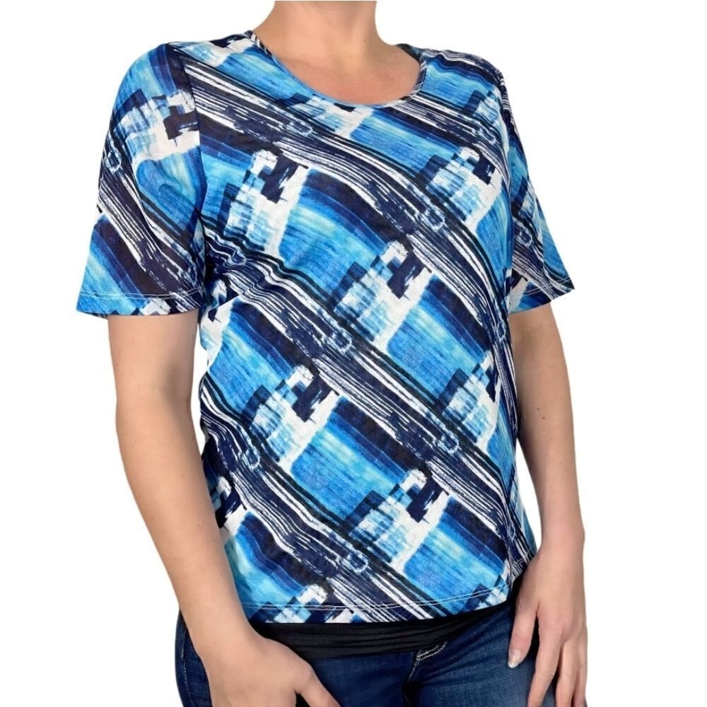 Alia Blue And White Patterned Sheer T Shirt